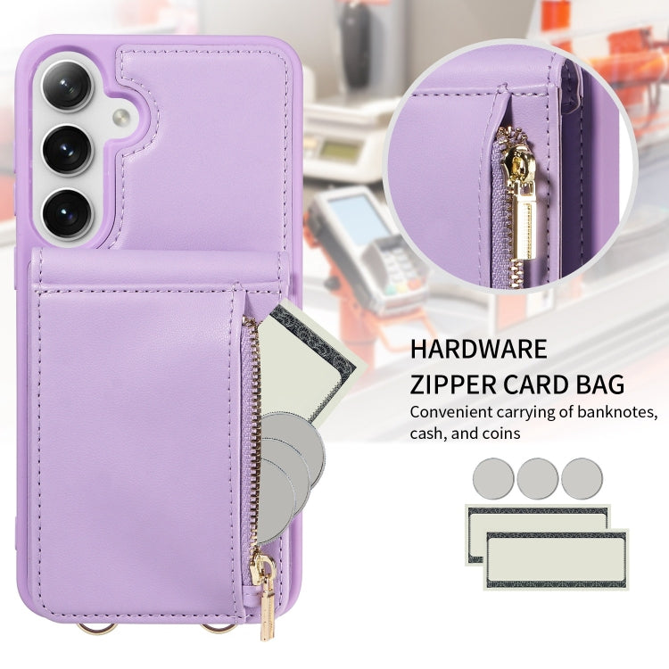 For Samsung Galaxy S25+ 5G Crossbody Lanyard Zipper Wallet Leather Phone Case(Purple) by buy2fix
