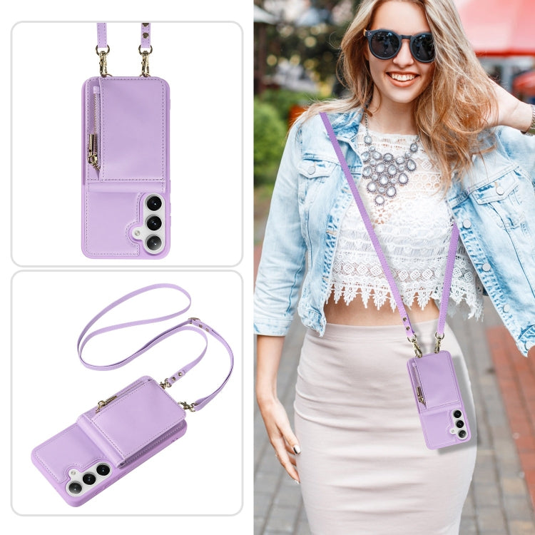 For Samsung Galaxy S25+ 5G Crossbody Lanyard Zipper Wallet Leather Phone Case(Purple) by buy2fix