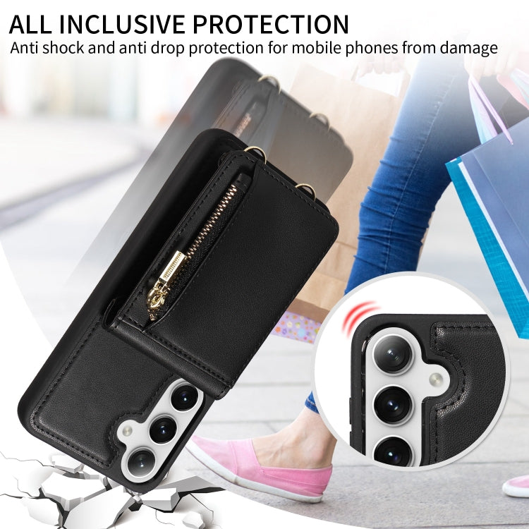 For Samsung Galaxy S25+ 5G Crossbody Lanyard Zipper Wallet Leather Phone Case(Black) by buy2fix