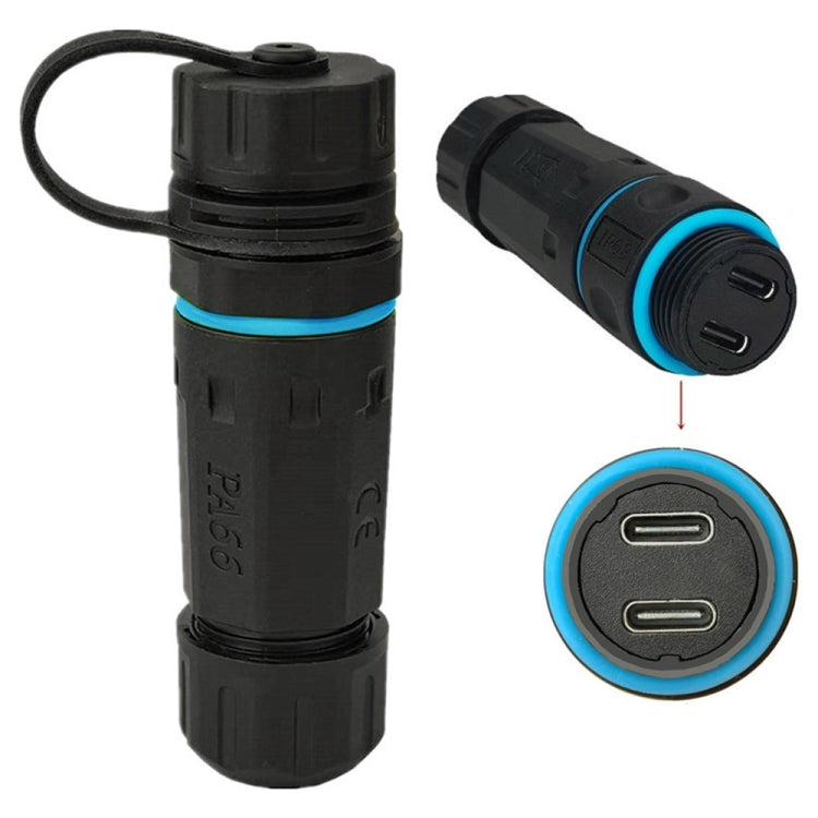 10Gpbs IP68 Waterproof Dual Ports Type-C Female to Female Straight Coupler Adapter With Protective Cover - Network Hubs by buy2fix | Online Shopping UK | buy2fix