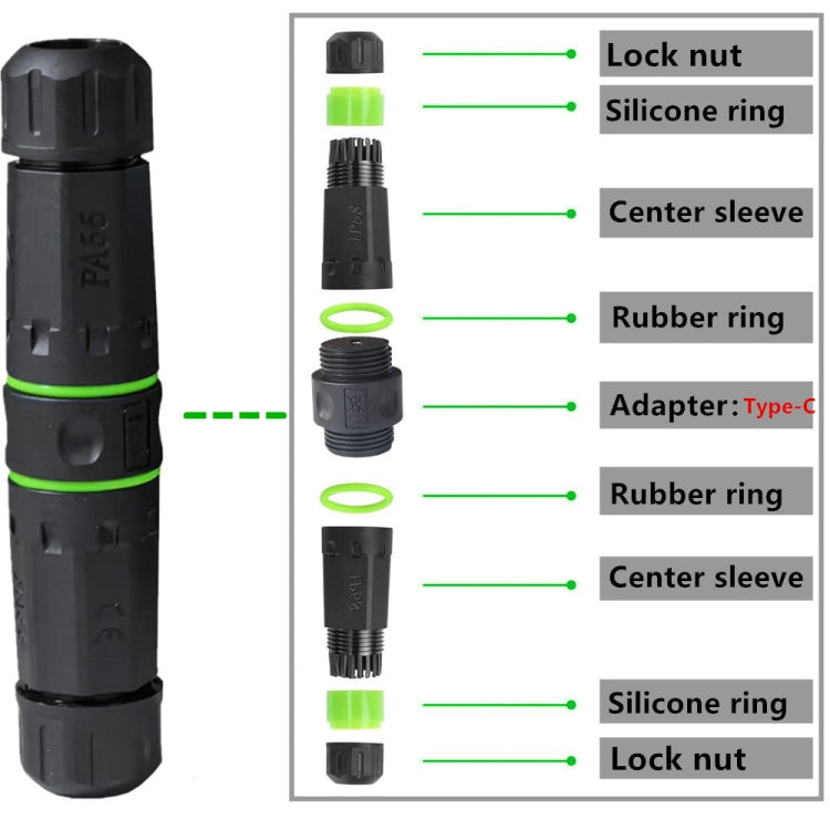 10Gpbs Outdoor IP68 Waterproof Single Port Type-C Female to Female Straight Coupler Adapter - Network Hubs by buy2fix | Online Shopping UK | buy2fix