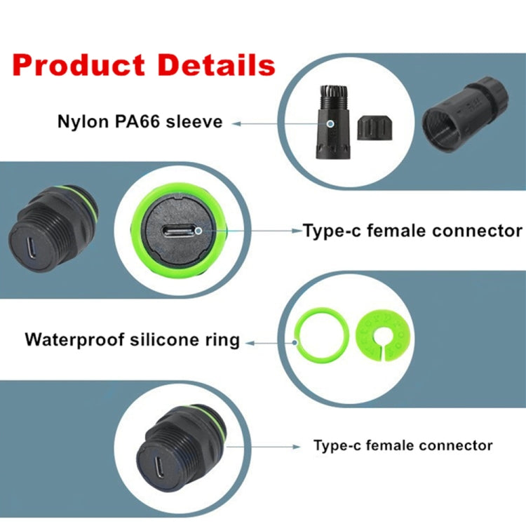 10Gpbs Outdoor IP68 Waterproof Single Port Type-C Female to Female Straight Coupler Adapter - Network Hubs by buy2fix | Online Shopping UK | buy2fix