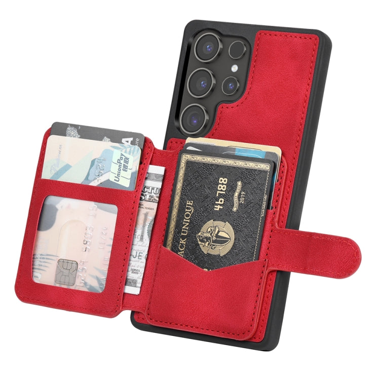 For Samsung Galaxy S25 Ultra 5G Skin Feel Dream RFID Anti-theft PU Card Bag Phone Case(Red) by buy2fix