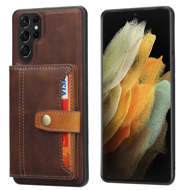 For Samsung Galaxy S25 Ultra 5G Calfskin Card Slot TPU Hybrid PU Phone Case(Brown) by buy2fix