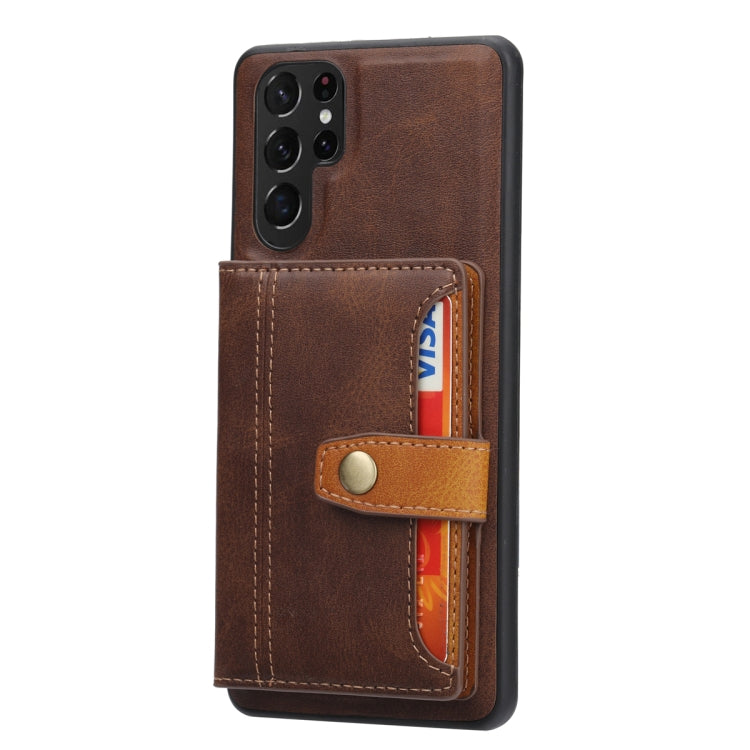 For Samsung Galaxy S25 Ultra 5G Calfskin Card Slot TPU Hybrid PU Phone Case(Brown) by buy2fix