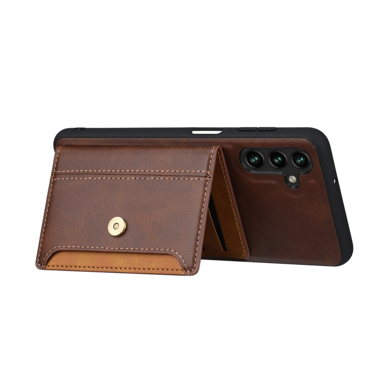 For Samsung Galaxy S25 5G Calfskin Card Slot TPU Hybrid PU Phone Case(Brown) by buy2fix