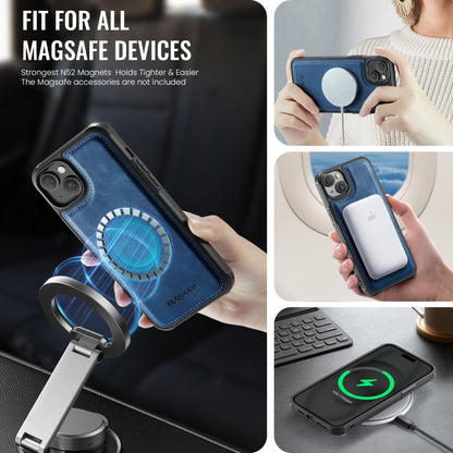 For iPhone 15 AutSpace A12 MagSafe Magnetic RFID Card Bag Phone Case(Blue) - iPhone 15 Cases by AutSpace | Online Shopping UK | buy2fix