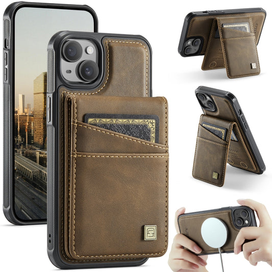 For iPhone 14 Plus AutSpace A12 MagSafe Magnetic RFID Card Bag Phone Case(Coffee) - iPhone 14 Plus Cases by AutSpace | Online Shopping UK | buy2fix
