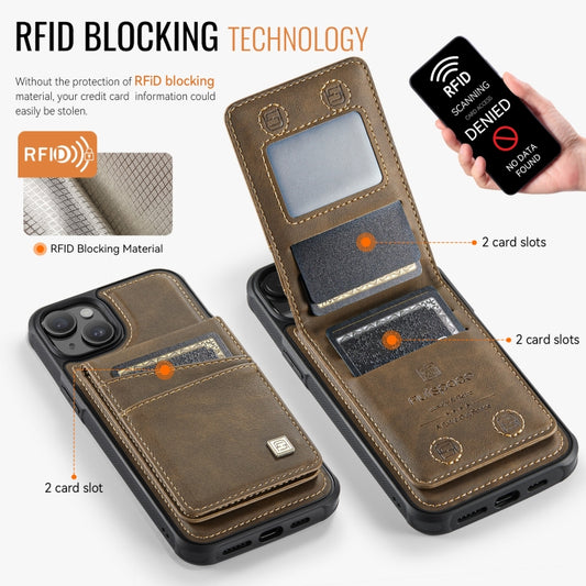 For iPhone 14 Plus AutSpace A12 MagSafe Magnetic RFID Card Bag Phone Case(Coffee) - iPhone 14 Plus Cases by AutSpace | Online Shopping UK | buy2fix