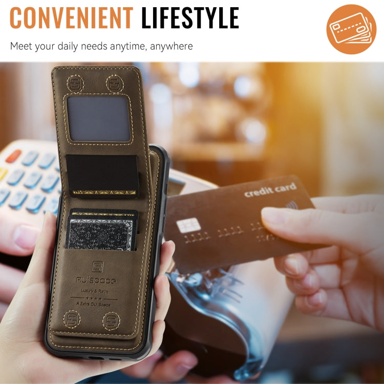 For iPhone 14 Plus AutSpace A12 MagSafe Magnetic RFID Card Bag Phone Case(Coffee) - iPhone 14 Plus Cases by AutSpace | Online Shopping UK | buy2fix