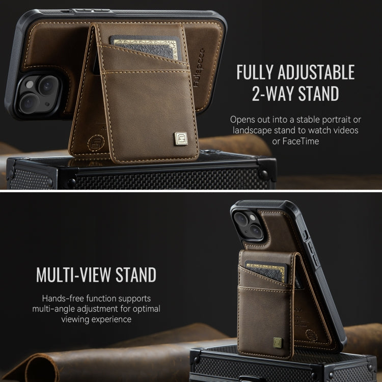 For iPhone 14 Plus AutSpace A12 MagSafe Magnetic RFID Card Bag Phone Case(Coffee) - iPhone 14 Plus Cases by AutSpace | Online Shopping UK | buy2fix