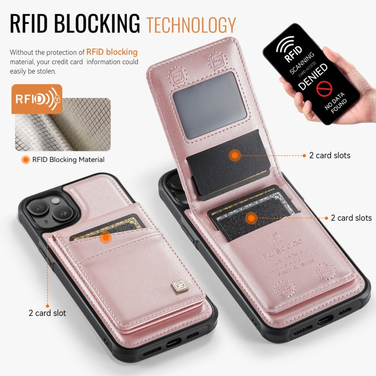 For iPhone 14 AutSpace A12 MagSafe Magnetic RFID Card Bag Phone Case(Rose Gold) - iPhone 14 Cases by AutSpace | Online Shopping UK | buy2fix