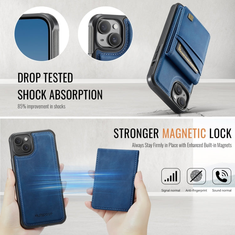 For iPhone 14 AutSpace A12 MagSafe Magnetic RFID Card Bag Phone Case(Blue) - iPhone 14 Cases by AutSpace | Online Shopping UK | buy2fix
