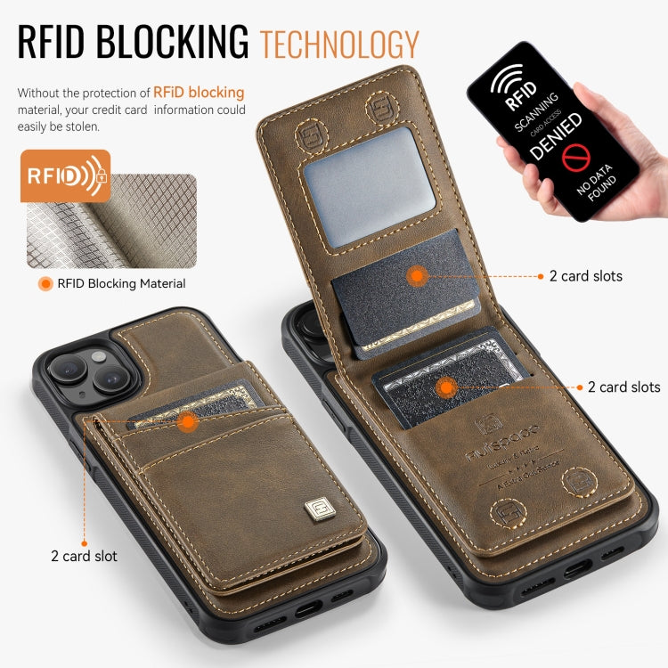 For iPhone 14 AutSpace A12 MagSafe Magnetic RFID Card Bag Phone Case(Coffee) - iPhone 14 Cases by AutSpace | Online Shopping UK | buy2fix