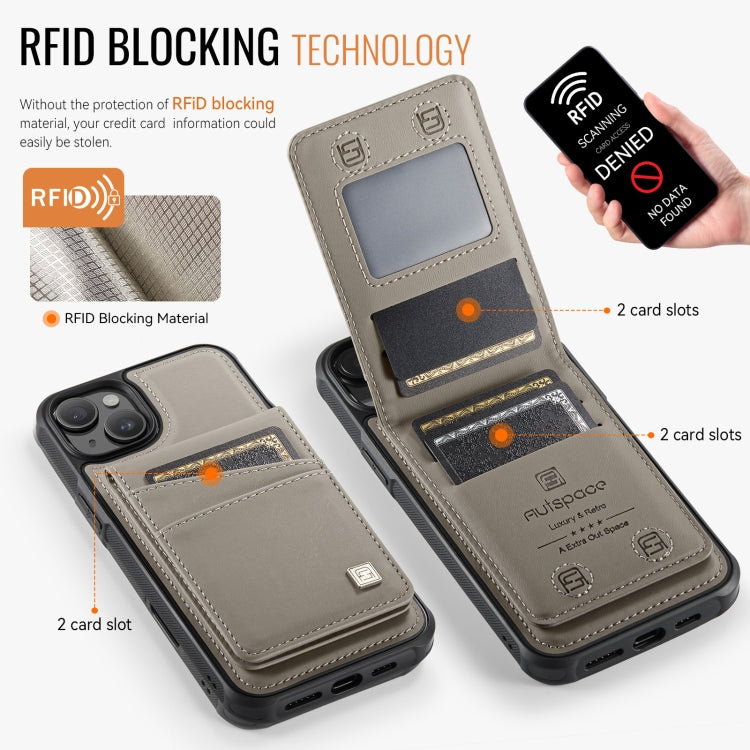 For iPhone 14 AutSpace A12 MagSafe Magnetic RFID Card Bag Phone Case(Khaki) - iPhone 14 Cases by AutSpace | Online Shopping UK | buy2fix