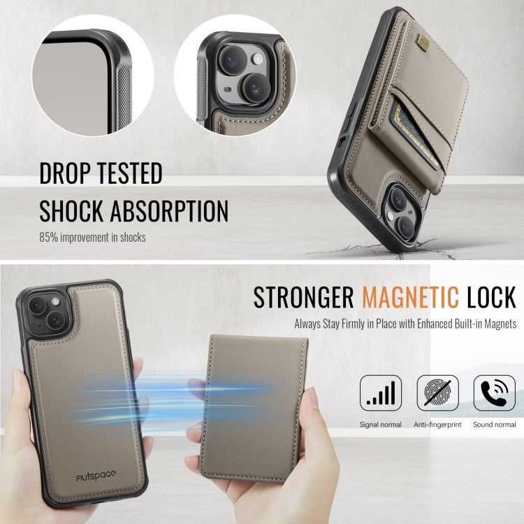 For iPhone 14 AutSpace A12 MagSafe Magnetic RFID Card Bag Phone Case(Khaki) - iPhone 14 Cases by AutSpace | Online Shopping UK | buy2fix