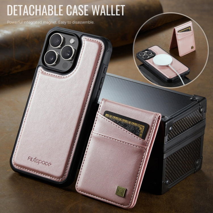 For iPhone 14 Pro AutSpace A12 MagSafe Magnetic RFID Card Bag Phone Case(Rose Gold) - iPhone 14 Pro Cases by AutSpace | Online Shopping UK | buy2fix