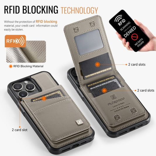 For iPhone 12 / 12 Pro AutSpace A12 MagSafe Magnetic RFID Card Bag Phone Case(Khaki) - iPhone 12 / 12 Pro Cases by AutSpace | Online Shopping UK | buy2fix