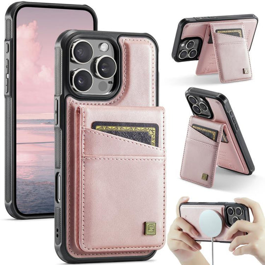 For iPhone 16 Pro Max AutSpace A12 MagSafe Magnetic RFID Card Bag Phone Case(Rose Gold)