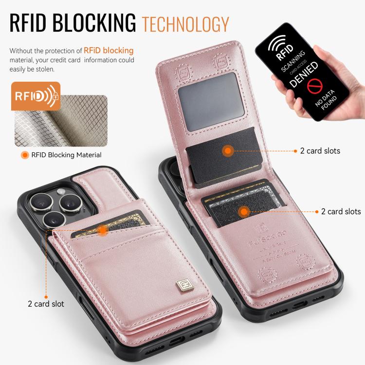 For iPhone 16 Pro AutSpace A12 MagSafe Magnetic RFID Card Bag Phone Case(Rose Gold) - iPhone 16 Pro Cases by AutSpace | Online Shopping UK | buy2fix
