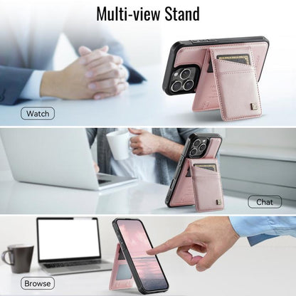 For iPhone 16 Pro AutSpace A12 MagSafe Magnetic RFID Card Bag Phone Case(Rose Gold) - iPhone 16 Pro Cases by AutSpace | Online Shopping UK | buy2fix