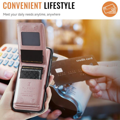 For iPhone 16 Pro AutSpace A12 MagSafe Magnetic RFID Card Bag Phone Case(Rose Gold) - iPhone 16 Pro Cases by AutSpace | Online Shopping UK | buy2fix