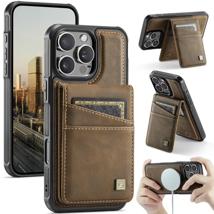 For iPhone 16 Pro AutSpace A12 MagSafe Magnetic RFID Card Bag Phone Case(Coffee) - iPhone 16 Pro Cases by AutSpace | Online Shopping UK | buy2fix