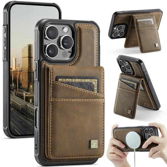 For iPhone 16 Pro AutSpace A12 MagSafe Magnetic RFID Card Bag Phone Case(Coffee) - iPhone 16 Pro Cases by AutSpace | Online Shopping UK | buy2fix