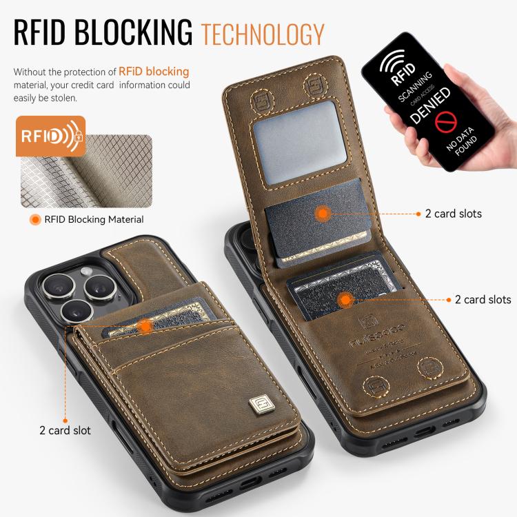 For iPhone 16 Pro AutSpace A12 MagSafe Magnetic RFID Card Bag Phone Case(Coffee) - iPhone 16 Pro Cases by AutSpace | Online Shopping UK | buy2fix