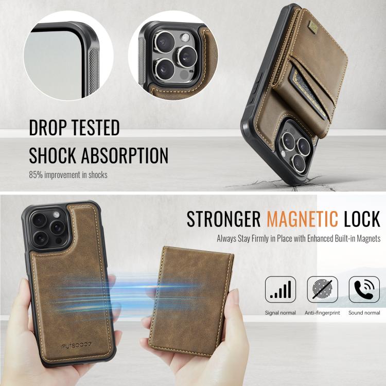 For iPhone 16 Pro AutSpace A12 MagSafe Magnetic RFID Card Bag Phone Case(Coffee) - iPhone 16 Pro Cases by AutSpace | Online Shopping UK | buy2fix