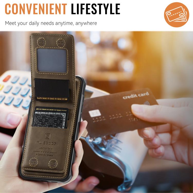 For iPhone 16 Pro AutSpace A12 MagSafe Magnetic RFID Card Bag Phone Case(Coffee) - iPhone 16 Pro Cases by AutSpace | Online Shopping UK | buy2fix
