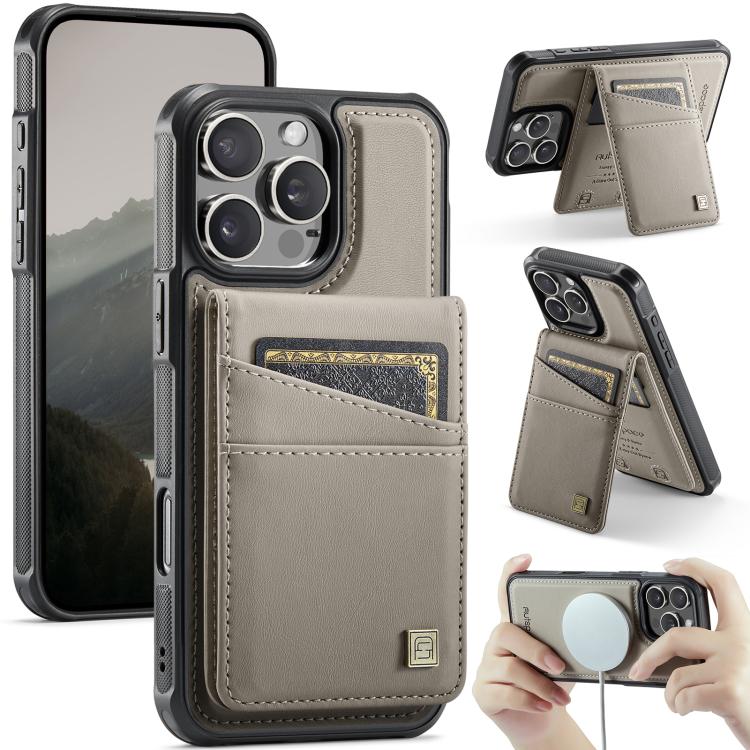 For iPhone 16 Pro AutSpace A12 MagSafe Magnetic RFID Card Bag Phone Case(Khaki) - iPhone 16 Pro Cases by AutSpace | Online Shopping UK | buy2fix