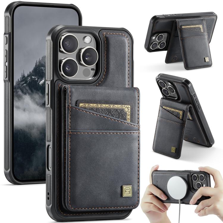 For iPhone 16 Pro AutSpace A12 MagSafe Magnetic RFID Card Bag Phone Case(Black) - iPhone 16 Pro Cases by AutSpace | Online Shopping UK | buy2fix