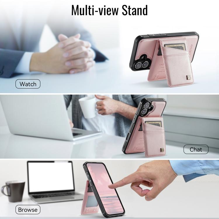 For iPhone 16 Plus AutSpace A12 MagSafe Magnetic RFID Card Bag Phone Case(Rose Gold) - iPhone 16 Plus Cases by AutSpace | Online Shopping UK | buy2fix