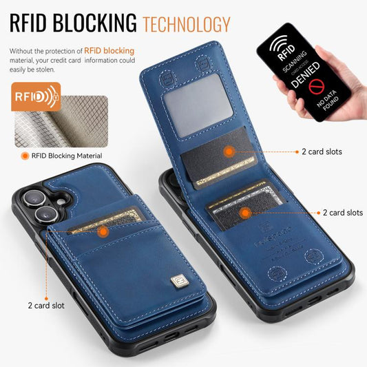 For iPhone 16 Plus AutSpace A12 MagSafe Magnetic RFID Card Bag Phone Case(Blue) - iPhone 16 Plus Cases by AutSpace | Online Shopping UK | buy2fix