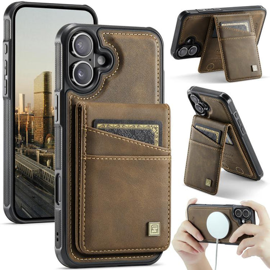 For iPhone 16 Plus AutSpace A12 MagSafe Magnetic RFID Card Bag Phone Case(Coffee) - iPhone 16 Plus Cases by AutSpace | Online Shopping UK | buy2fix