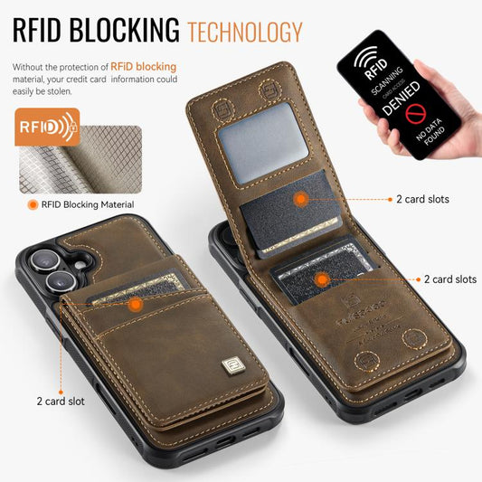 For iPhone 16 Plus AutSpace A12 MagSafe Magnetic RFID Card Bag Phone Case(Coffee) - iPhone 16 Plus Cases by AutSpace | Online Shopping UK | buy2fix