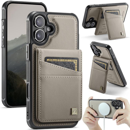 For iPhone 16 Plus AutSpace A12 MagSafe Magnetic RFID Card Bag Phone Case(Khaki) - iPhone 16 Plus Cases by AutSpace | Online Shopping UK | buy2fix