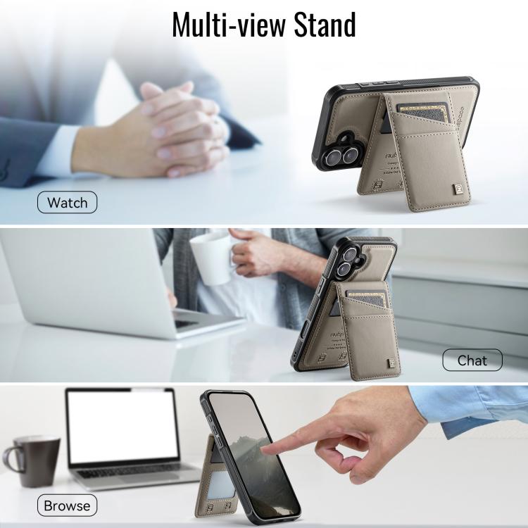 For iPhone 16 Plus AutSpace A12 MagSafe Magnetic RFID Card Bag Phone Case(Khaki) - iPhone 16 Plus Cases by AutSpace | Online Shopping UK | buy2fix