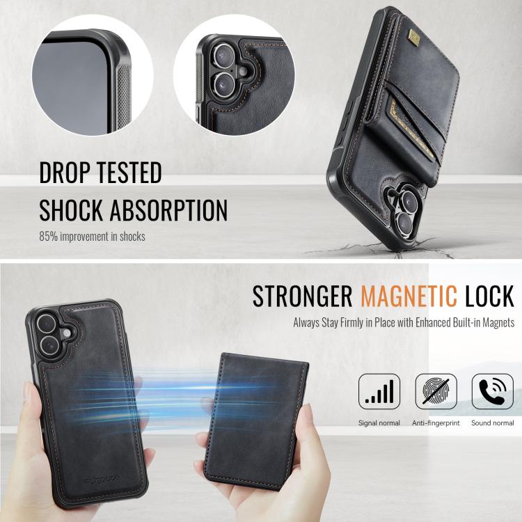 For iPhone 16 Plus AutSpace A12 MagSafe Magnetic RFID Card Bag Phone Case(Black) - iPhone 16 Plus Cases by AutSpace | Online Shopping UK | buy2fix