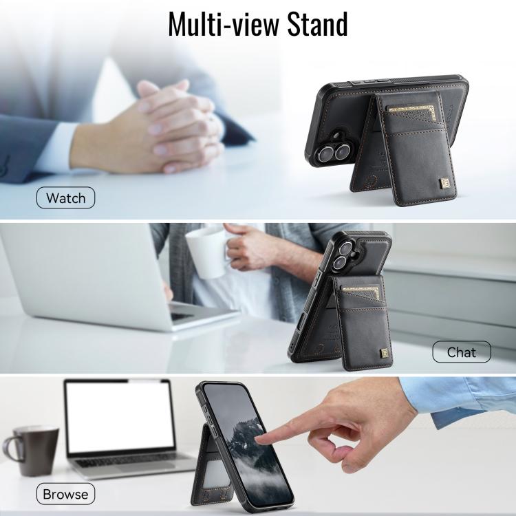 For iPhone 16 Plus AutSpace A12 MagSafe Magnetic RFID Card Bag Phone Case(Black) - iPhone 16 Plus Cases by AutSpace | Online Shopping UK | buy2fix