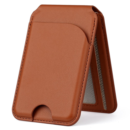 Two-fold Rotating Phone Holder MagSafe Leather Card Bag(Brown) - Adhesive Card Holders by buy2fix | Online Shopping UK | buy2fix