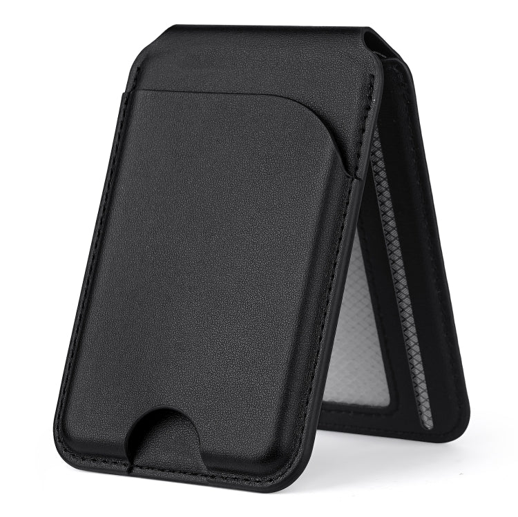 Two-fold Rotating Phone Holder MagSafe Leather Card Bag(Black) - Adhesive Card Holders by buy2fix | Online Shopping UK | buy2fix