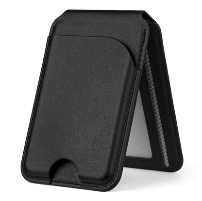 Two-fold Rotating Phone Holder MagSafe Leather Card Bag(Black) - Adhesive Card Holders by buy2fix | Online Shopping UK | buy2fix