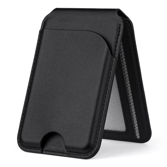Two-fold Rotating Phone Holder MagSafe Leather Card Bag(Black) - Adhesive Card Holders by buy2fix | Online Shopping UK | buy2fix