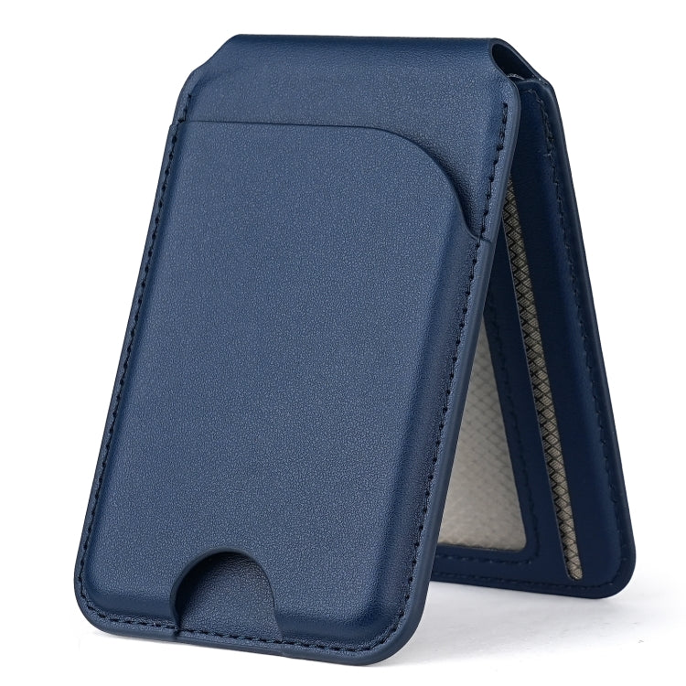 Two-fold Rotating Phone Holder MagSafe Leather Card Bag(Blue) - Adhesive Card Holders by buy2fix | Online Shopping UK | buy2fix