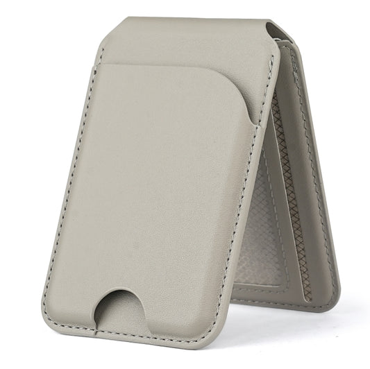 Two-fold Rotating Phone Holder MagSafe Leather Card Bag(Grey) - Adhesive Card Holders by buy2fix | Online Shopping UK | buy2fix