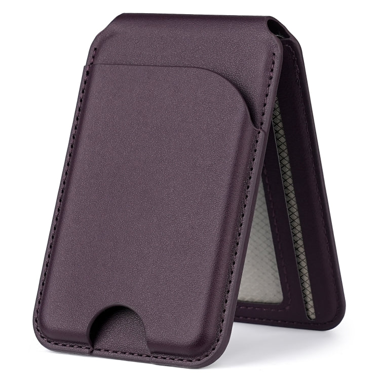 Two-fold Rotating Phone Holder MagSafe Leather Card Bag(Dark Purple) - Adhesive Card Holders by buy2fix | Online Shopping UK | buy2fix