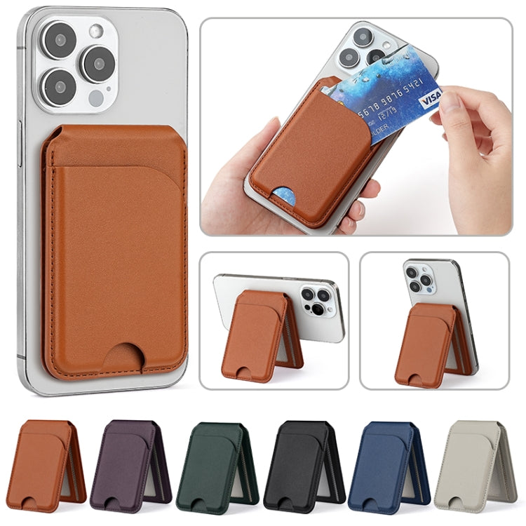 Two-fold Rotating Phone Holder MagSafe Leather Card Bag(Brown) - Adhesive Card Holders by buy2fix | Online Shopping UK | buy2fix