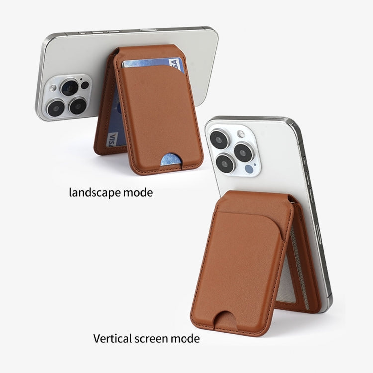 Two-fold Rotating Phone Holder MagSafe Leather Card Bag(Brown) - Adhesive Card Holders by buy2fix | Online Shopping UK | buy2fix